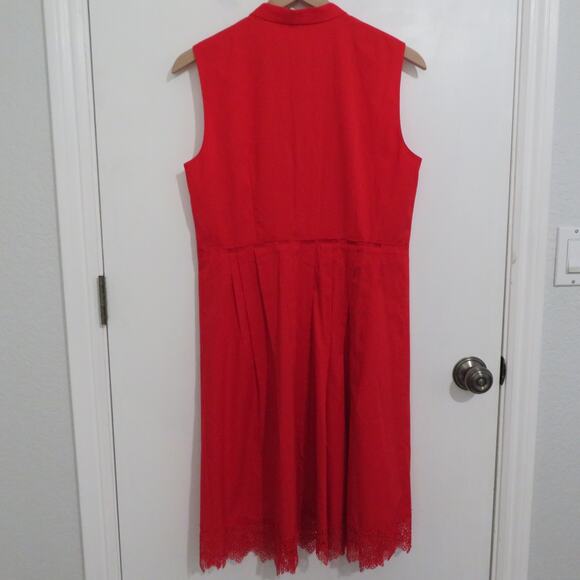 Elie Tahari Womens Sz 10 Glossy Red Samiyah Dress Pleated Red Dress Lace Hem - Picture 2 of 10